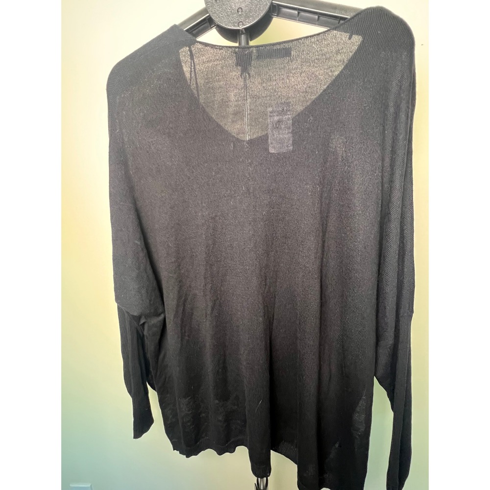 RDI V-Neck Poncho Sweater Women 1X Black NWT Sheer Knit Pockets Oversized